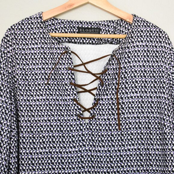 Eloquii Lace Up Front Long Sleeve Tunic Top - Picture 2 of 11